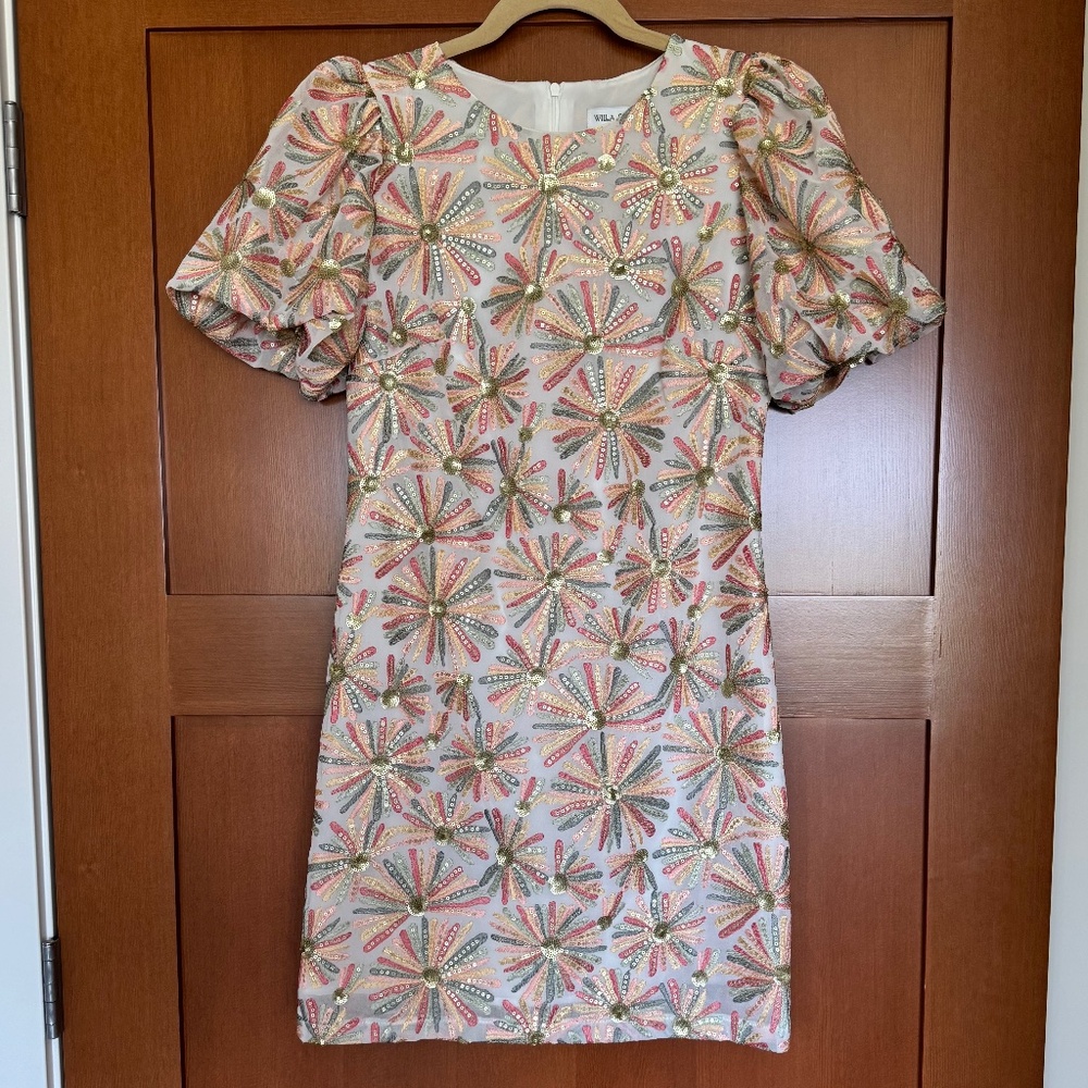 NWOT Willa Story Sequin Flower Dress, XS, Pink, Green, White